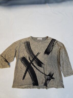 Kids Washed Gray Brushstroke Graphic Sweatshirt